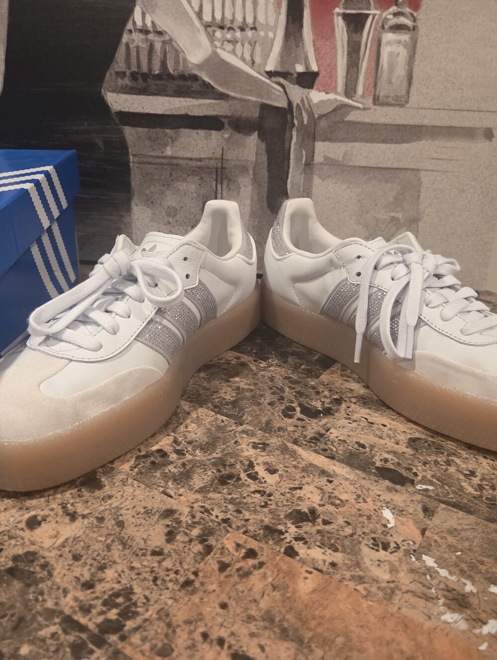 MINT CONDITION! Adidas Sambae White & Silver Rhinestone Sneakers SZ 7.5 - Picture 5 of 13